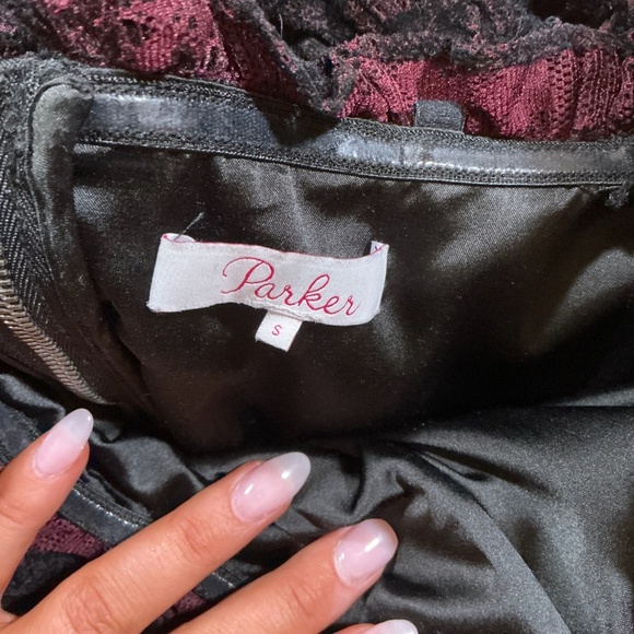 Parker Black Burgundy Lace Off Shoulder Puff Sleeve Peplum Top Size Small - Picture 7 of 7